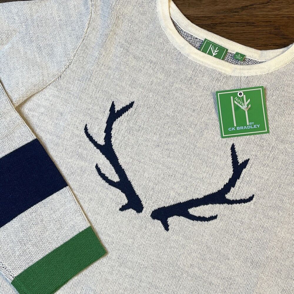 NWT Neve by CK Bradley‎ Wool Sweater Off White Antlers Holiday Women’s Large